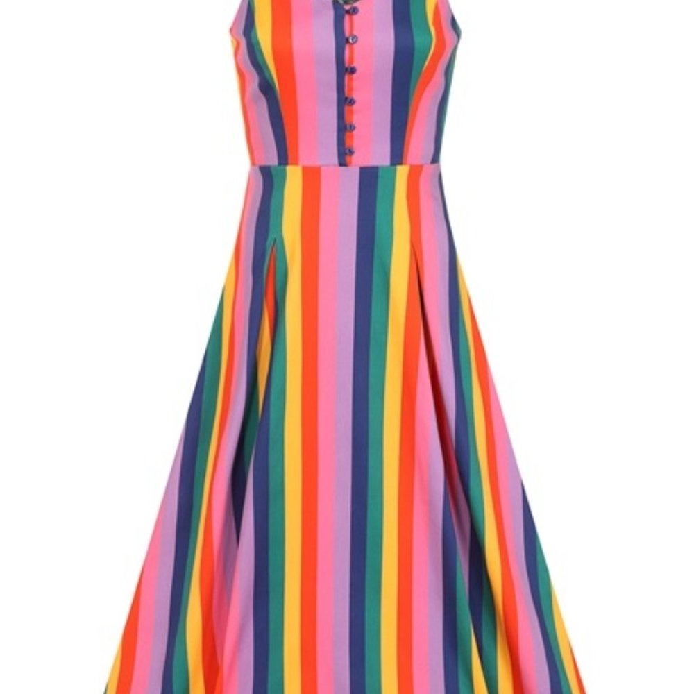 Collectif Bright and Beautiful Demmi Rainbow Wishes Striped Dress